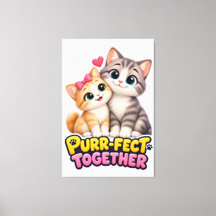 Poes-Perfect Samen Knuffel Kat Koppel Liefde Grapp Canvas Afdruk