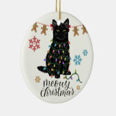 Poesig Kerstmis Zwarte Kat Keramisch Ornament (Rechts)