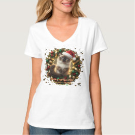 Poesig Nieuwjaar 2026 – Fluffy Siamese Kat in Chri T-shirt