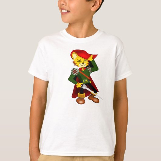 Poesjes kat gekleed in pantser en laarzen ontwerp t-shirt (Voorkant)