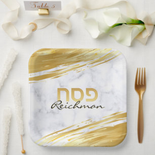 Poessach Pesach Hebreeuws Goud Swash & Marmer Papieren Bordje
