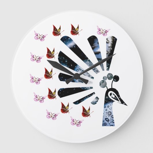 poesse pauw en vlinders grote klok (Voorkant)