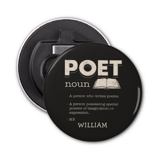 Poet Definition Gag Funny Poetry Writer Novelty Button Flesopener (Voorkant)