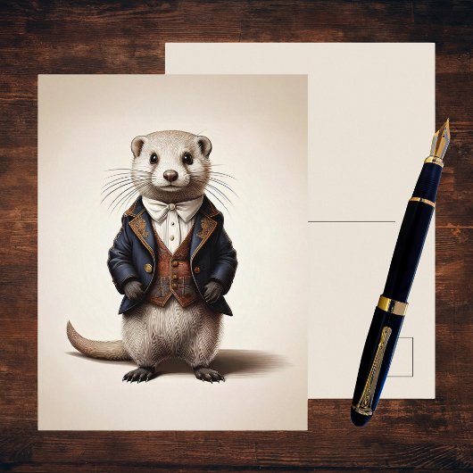 Poetcore Literary Weasel | Dark Academia Briefkaart