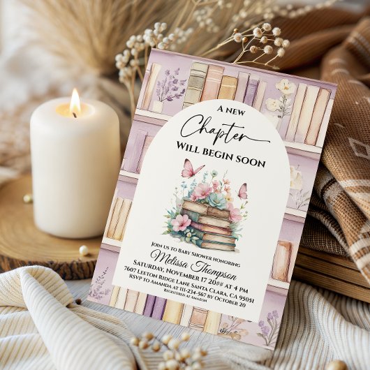 Poetcore New Chapter Pink Girl Book Baby Shower Kaart