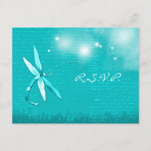 Poetic Dragonfly Turquoise Wedding RSVP Uitnodiging Briefkaart
