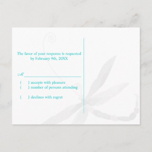 Poetic Dragonfly Turquoise Wedding RSVP Uitnodiging Briefkaart (Achterkant)