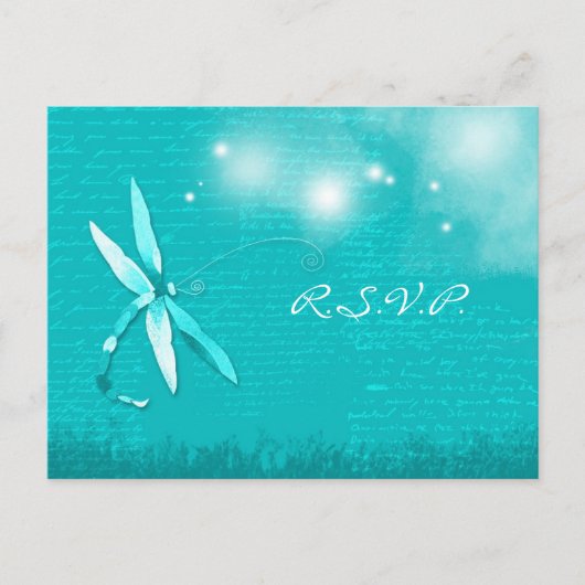 Poetic Dragonfly Turquoise Wedding RSVP Uitnodiging Briefkaart (Voorkant)