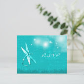 Poetic Dragonfly Turquoise Wedding RSVP Uitnodiging Briefkaart (Staand voorkant)
