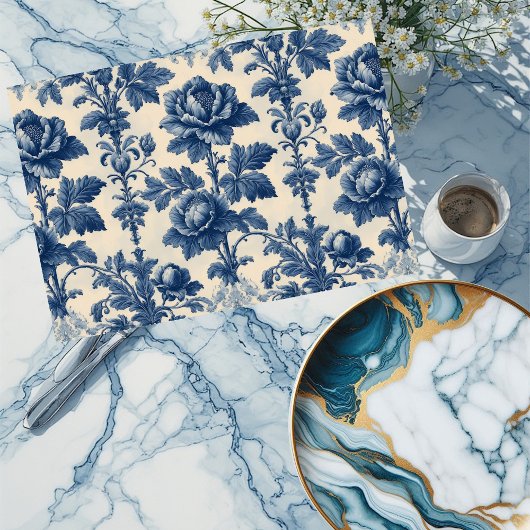 Poetic Roses French Toile Floral Blue Historic  Tissuepapier