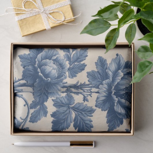 Poetic Roses French Toile Floral Blue Historic  Tissuepapier (Geschenk)