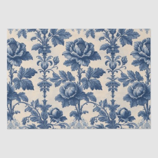 Poetic Roses French Toile Floral Blue Historic  Tissuepapier (Voorkant)