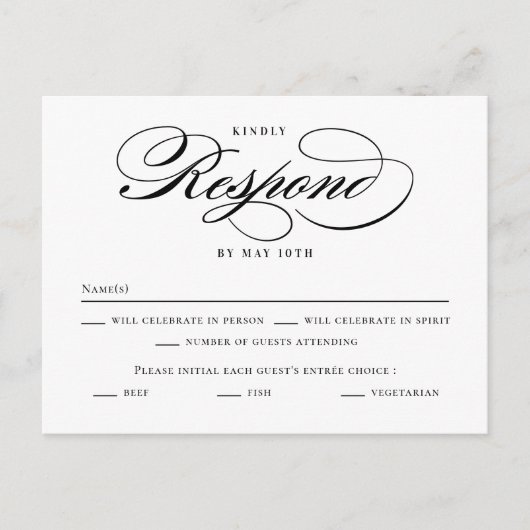 Poetic Script Bewerkbare Kleur Wedding RSVP Kaart (Voorkant)