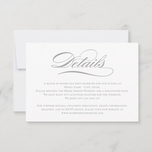 Poetic Script EDITABLE COLOR Wedding Details Kaart (Voorkant)