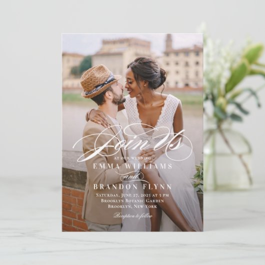 Poetic Script Photo Wedding Invitation PSC Kaart (Staand voorkant)