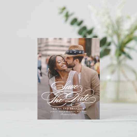 Poetic Script Wedding Save the Date Briefkaart (Staand voorkant)