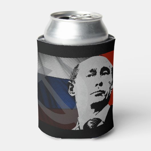 Poetin met Russische vlag Blikjeskoeler (Blikje Voorkant)