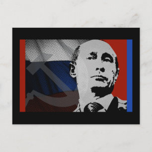 Poetin met Russische vlag Briefkaart