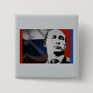 Poetin met Russische vlag Vierkante Button 5,1 Cm