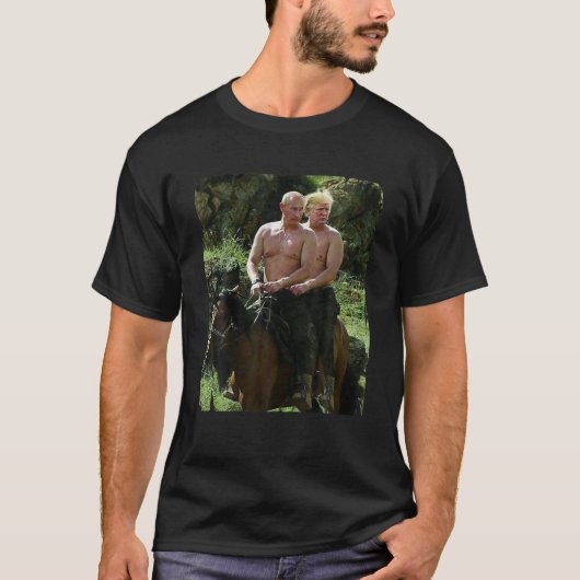 Poetin Trump Riding Horse Meme Rusland Verenigde S T-shirt (Voorkant)