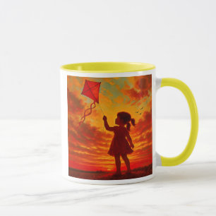 Poëtisch en gekleurd mug, vliegend meisje. mok