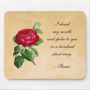 Poëtisch Rumi Quote Typografie met  Red Rose Muismat