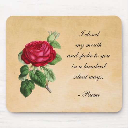 Poëtisch Rumi Quote Typografie met  Red Rose Muismat (Voorkant)