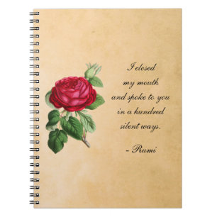 Poëtisch Rumi Quote Typografie met  Red Rose Notitieboek