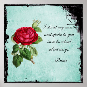 Poëtisch Rumi Quote Typografie met  Red Rose Poster