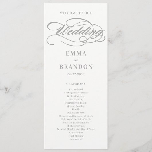 Poëtisch script EDITABLE KLEUR Huwelijksprogramma Programmakaart (Voorkant)