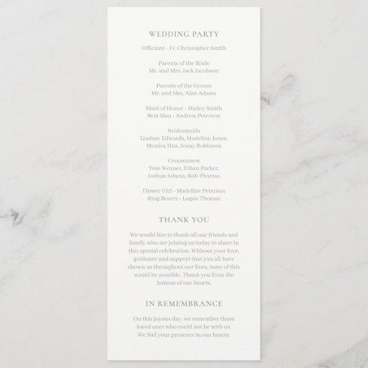 Poëtisch script EDITABLE KLEUR Huwelijksprogramma Programmakaart (Achterkant)