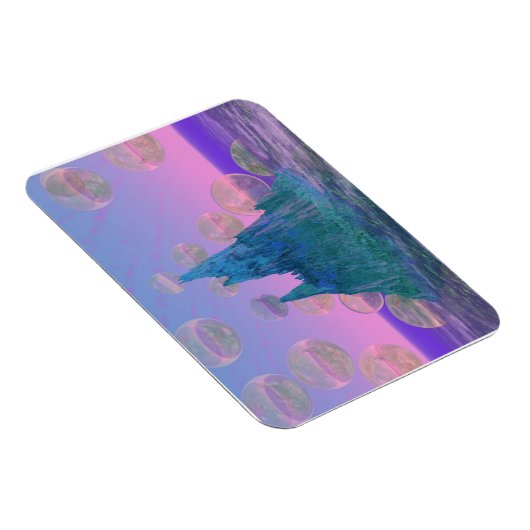 Poëtische Berg, Abstracte Magic Blauwgroen Roze Magneet (Rechterzijde)