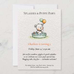 Poëtische & Minimalistische Puppy Zwembad Feest Ui Kaart
