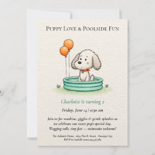 Poëtische & Minimalistische Puppy Zwembad Feest Ui Kaart