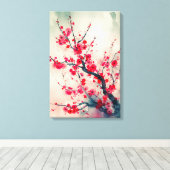 Poëtische rode pruimenbloesem tak Waterverf Canvas Afdruk (Insitu (Houten vloer))
