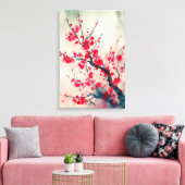 Poëtische rode pruimenbloesem tak Waterverf Canvas Afdruk (Insitu (Woonkamer))