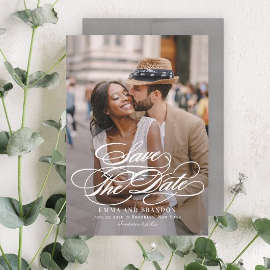 Poëtische Script Elegante Trouw Save The Date Kaar Kaart