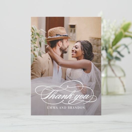 Poëtische Script Foto bruiloft dank u kaart (Staand voorkant)