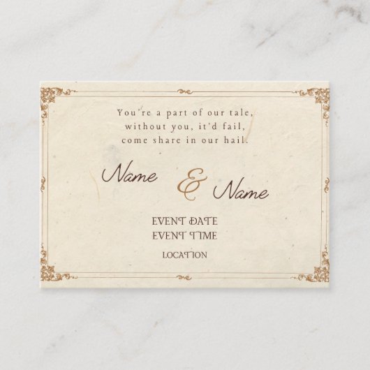 Poëtische vintage trouwkaart informatiekaartje (Voorkant)