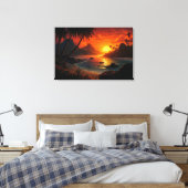 Poëtische Zonsondergang op Tropisch Strand Illustr Canvas Afdruk (Insitu (Slaapkamer))
