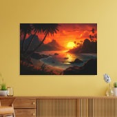 Poëtische Zonsondergang op Tropisch Strand Illustr Canvas Afdruk (Insitu (Woonkamer))