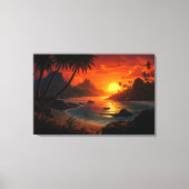 Poëtische Zonsondergang op Tropisch Strand Illustr Canvas Afdruk (Voorkant)