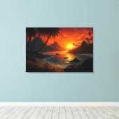 Poëtische Zonsondergang op Tropisch Strand Illustr Canvas Afdruk (Insitu (Houten vloer))
