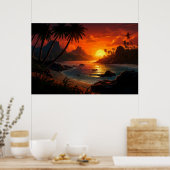 Poëtische Zonsondergang op Tropisch Strand Illustr Poster (Keuken)