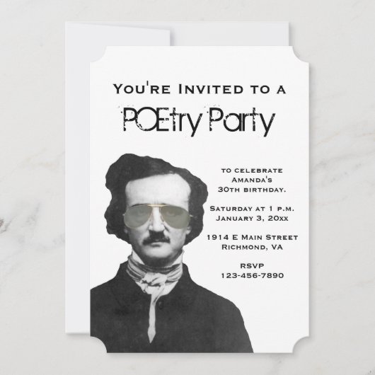 POEtry Party-uitnodigingen met Edgar Allan Poe Kaart (Voorkant)