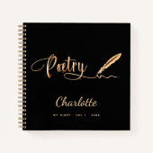 Poetry zwarte gouvergelegante scriptnaam notitieboek (Voorkant)