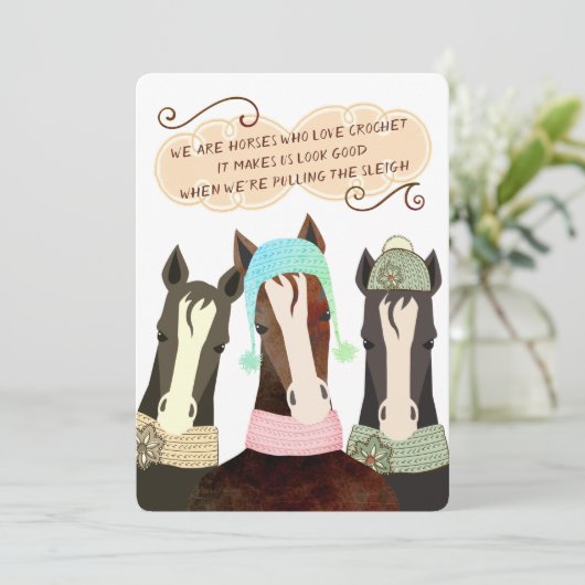Poëziepaarden Kerst handgemaakte gehaakte petten s Feestdagenkaart (Staand voorkant)