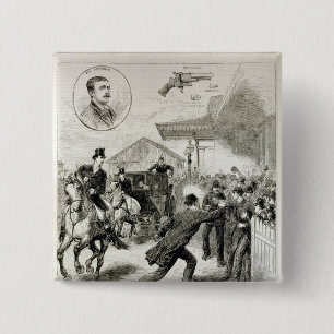 Poging om de koningin te schieten vierkante button 5,1 cm