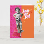 Pogo Stick - Jump For Joy! Retro verjaardag Kaart (Gele Bloem)