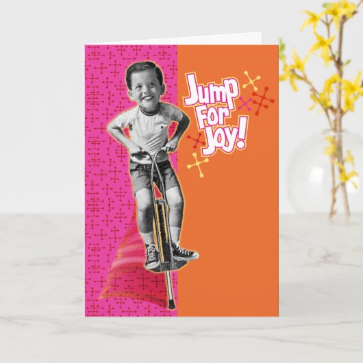  Pogo Stick - Jump For Joy! Retro verjaardag Kaart (Gele Bloem)
